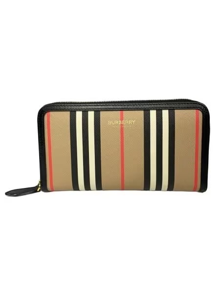 Burberry Icon Stripe E-canvas and Leather Ziparound Wallet "Archive Beige"