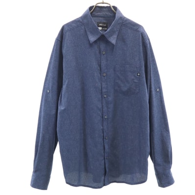 美品 MARMOT マーモット 長袖 シャツ L ネイビー アウトドア ロールアップ袖