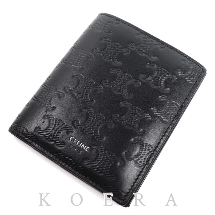 CELINE セリーヌ トリオンフ コンパクトウォレット 二つ折り財布 ブラック 10E493FQC.38SI エンボス ユニセックス【中古】