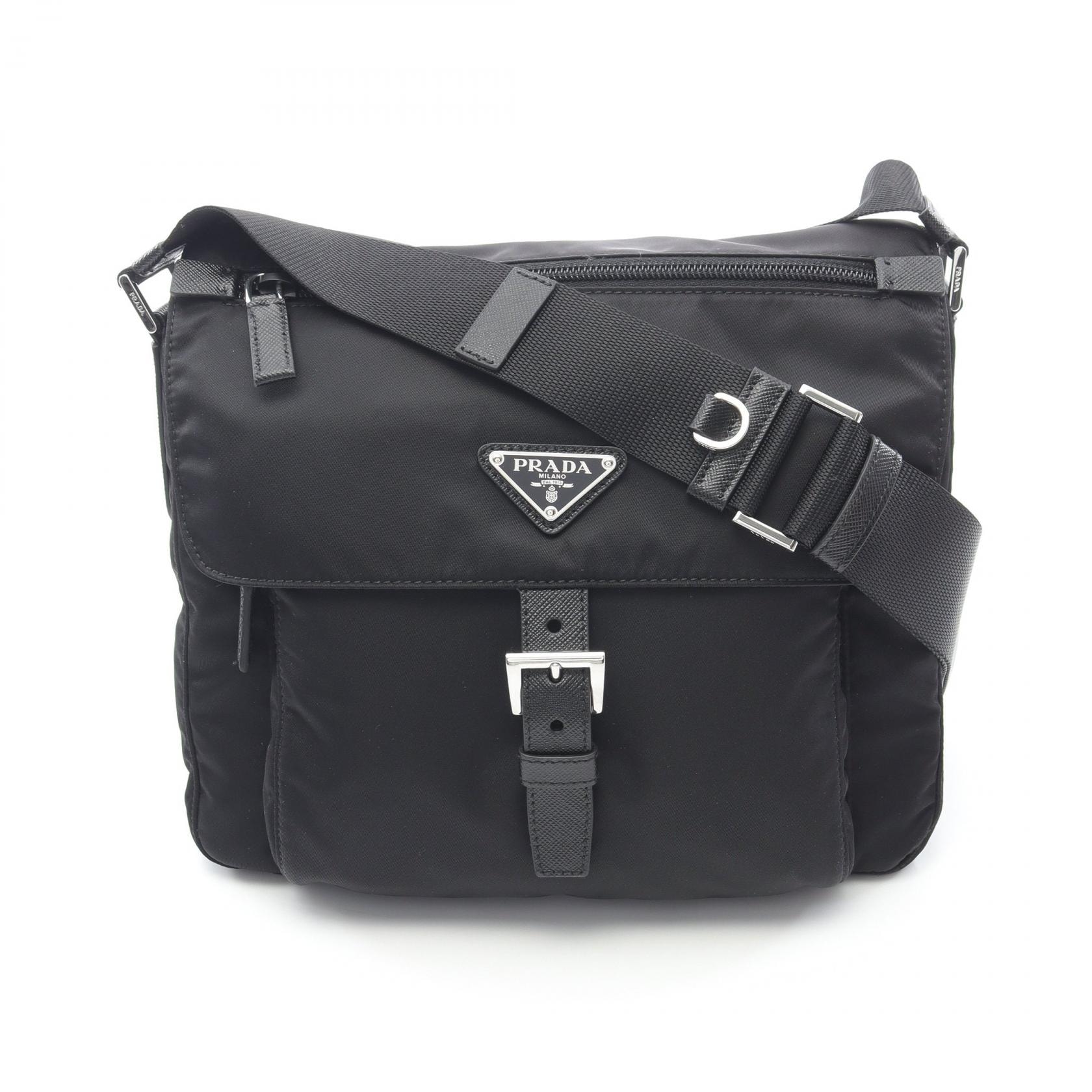 プラダ PRADA VELA ショルダーバッグ バッグ ナイロン サフィアーノレザー レディース ブラック系 1BD994RV44F0002 【中古】