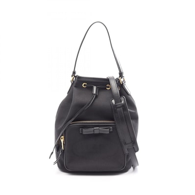 プラダ PRADA LOGO JACQUARD ロゴジャガード 2WAY ハンドバッグ バッグ キャンバス レザー レディース ブラック系 1BH097 【中古】