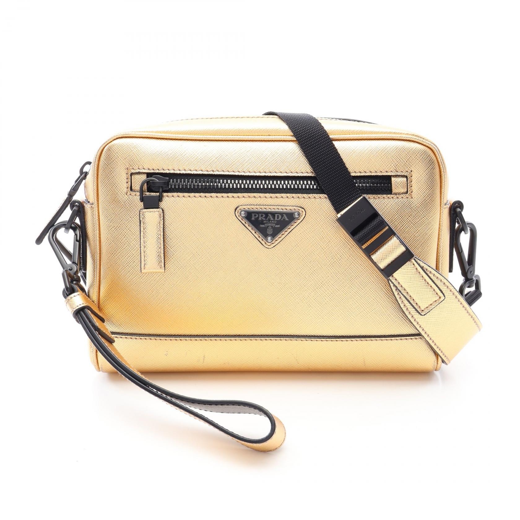 プラダ PRADA SAFFIANO TRAVEL ショルダーバッグ バッグ サフィアーノレザー メンズ ゴールド系 【中古】