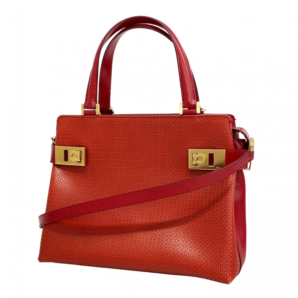 【6db1558】サルヴァトーレフェラガモ ハンドバッグ ガンチーニ レザー レッド ゴールド金具【中古】レディース