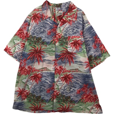 古着 00年代 ラルフローレン Ralph Lauren POLO JEANS COMPANY 総柄 ヤシの木柄 ホリゾンタルパターン オープンカラー ハワイアンアロハシャツ ボックスシャツ メンズXL相当/eaa635941
