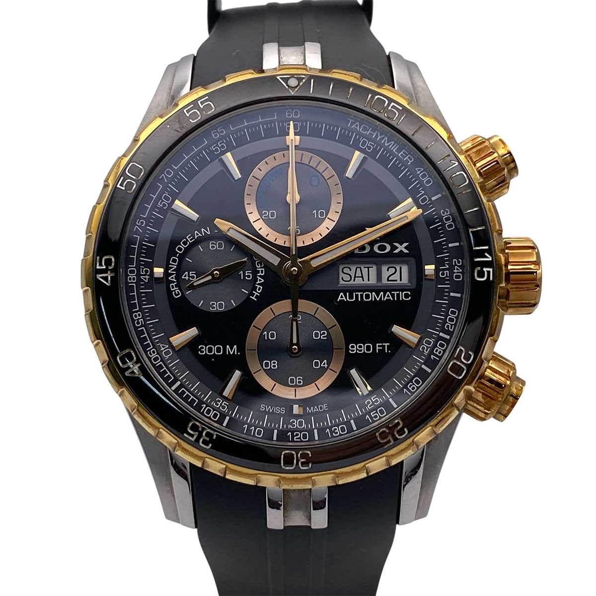 EDOX エドックス グランドオーシャン クロノグラフ 腕時計 ブラック ゴールド メンズ【中古】