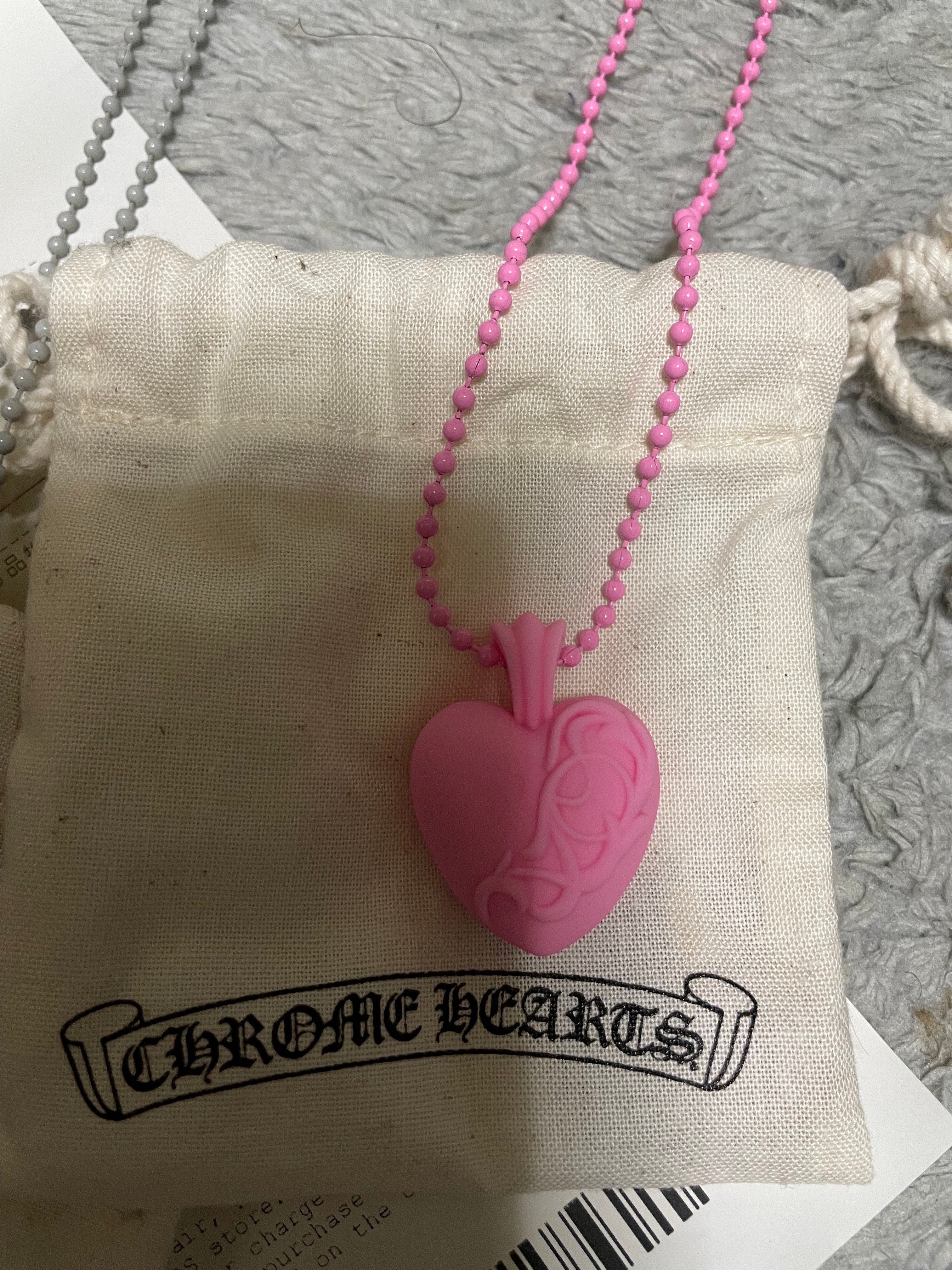 Chrome Hearts Rubber Heart Silicon Necklace "Pink"