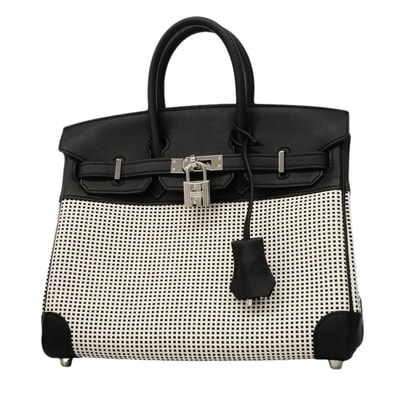 ★SALE【6gc3191-g】エルメス ハンドバッグ バーキン25 スイフト トワルキャドリーユ ブラック シルバー金具 B刻印【中古】レディース