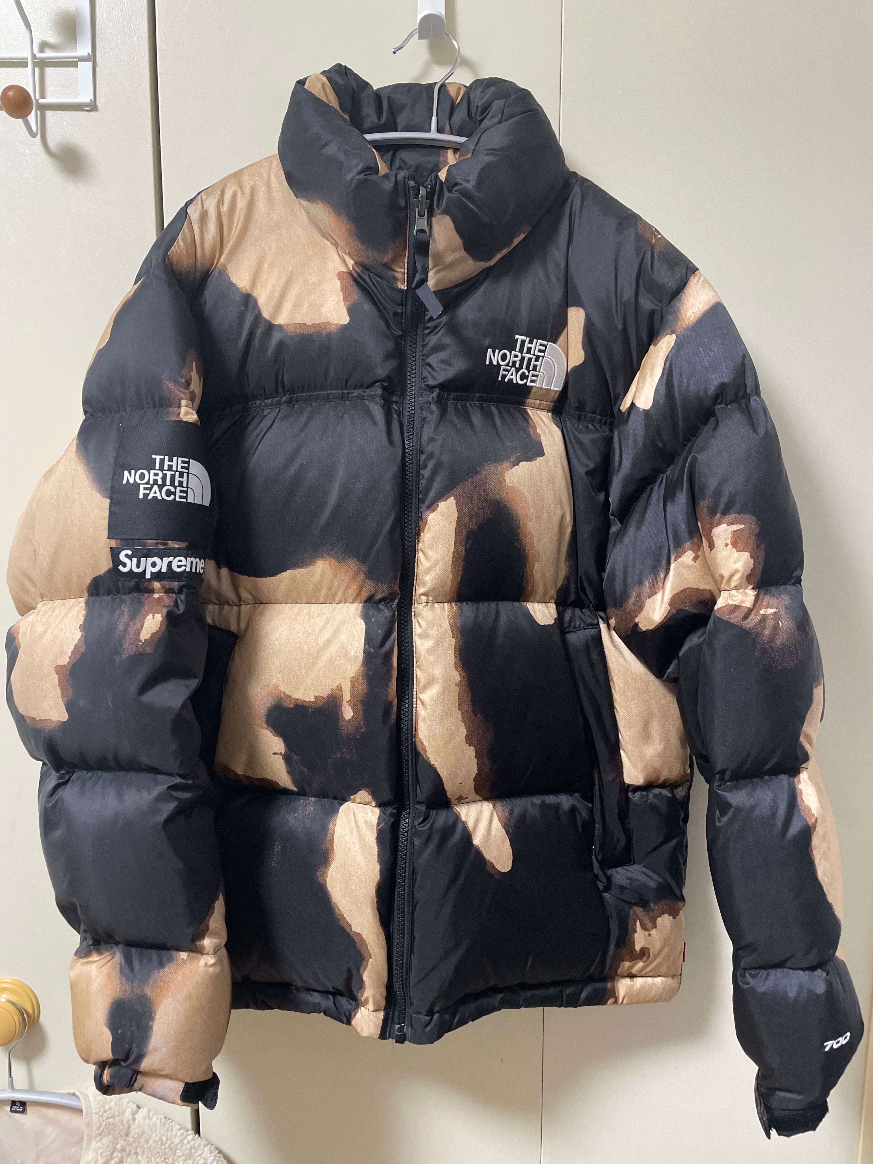 Supreme x The North Face Bleached Denim Print Nuptse Jacket "Black"