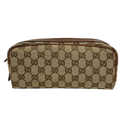 GUCCI グッチ ポーチ コスメポーチ 120977 GGキャンバス レザー ブラウン 茶 ブラウン金具 レディース【中古品】