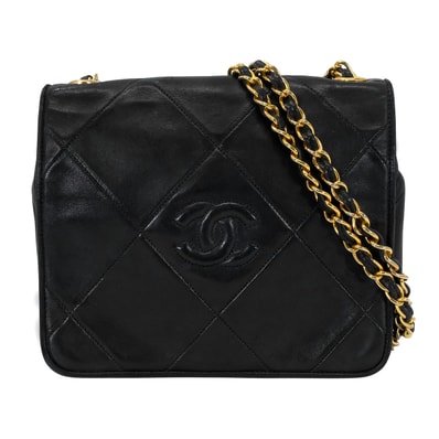 【渋谷並木橋店】CHANEL シャネル ショルダーバッグ ヴィンテージ チェーン マトラッセ ココマーク 黒 (ブラック) ラムスキン ゴールド金具 ABランク【中古】
