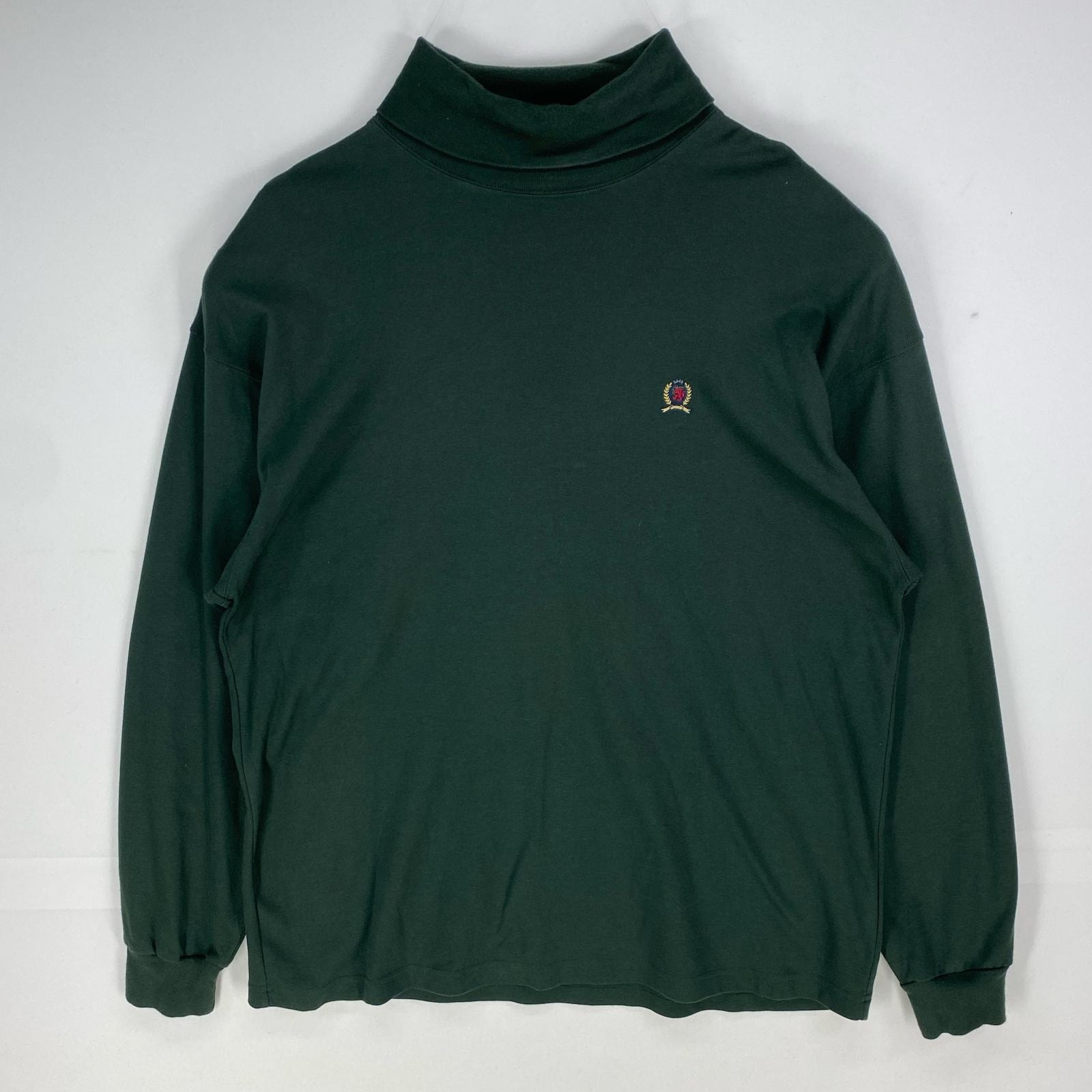 古着 90's/90年代 トミーヒルフィガー TOMMY HILFIGER 長袖Tシャツ ワンポイント タートルネック ロンT 2XL  グリーン系 メンズ