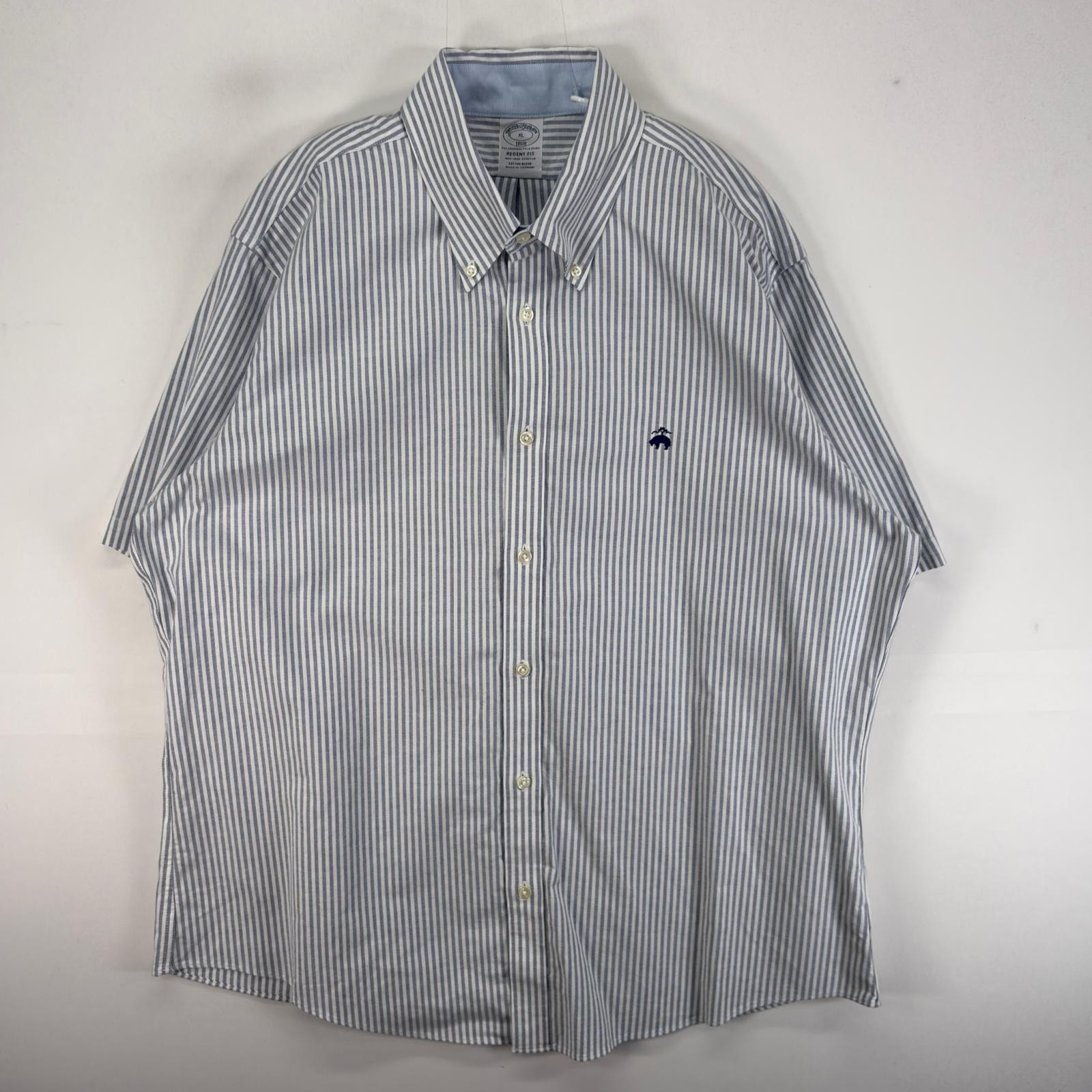 古着 ブルックスブラザーズ Brooks Brothers 半袖シャツ ワンポ REGENT 1818 XL  ブルー系 ストライプ メンズ