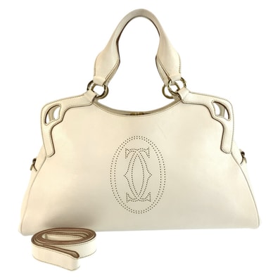 美品 CARTIER カルティエ マルチェロ ドゥ カルティエ ホワイト ゴールド金具 レザー ハンドバッグ ショルダーバッグ 2way 1-0294313 【中古】