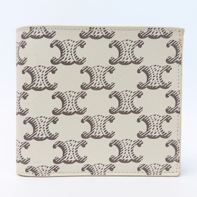 【未使用に近い】CELINE セリーヌ トリオンフキャンバス バイフォールドウォレット 二つ折り財布 ホワイト ベージュ ブラウン 10C87