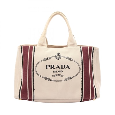 プラダ PRADA CANAPA カナパ トートバッグ バッグ キャンバス レディース ベージュ系 / ボルドー系 / ブラック系 【中古】