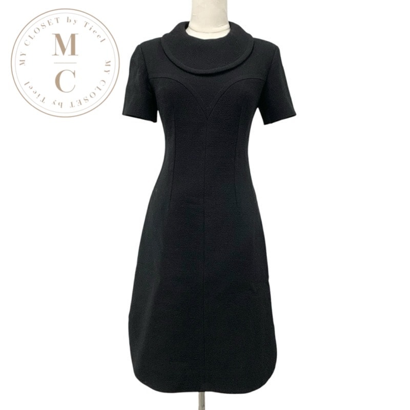 ルイヴィトン LOUIS VUITTON ワンピース ウール ブラック ゴールド ビブカラーフィットドレス