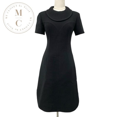 ルイヴィトン LOUIS VUITTON ワンピース ウール ブラック ゴールド ビブカラーフィットドレス