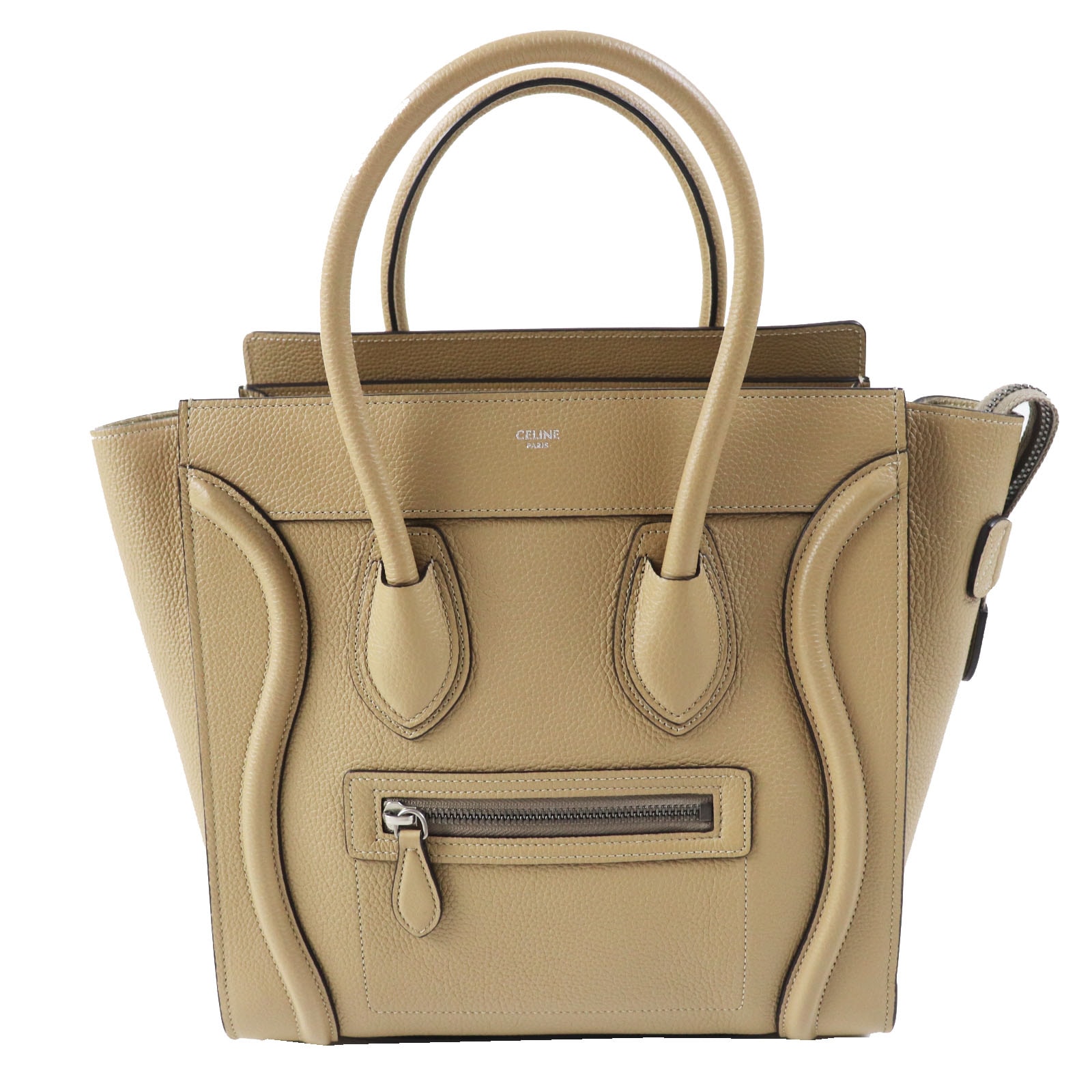 CELINE Micro Luggage Handbag In Drummed Calfskin "Dune"