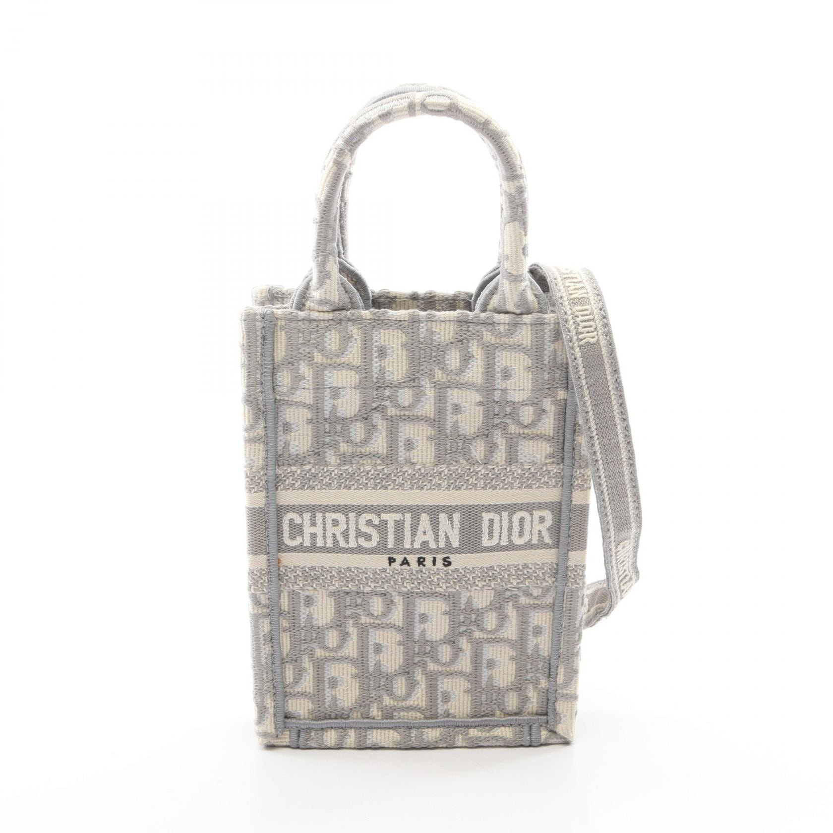 ディオール Dior BOOK TOTE ブックトート バーティカルバッグ ミニ フォンバッグ 2WAY ハンドバッグ バッグ キャンバス レディース グレー系 / ホワイト系 【中古】