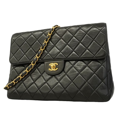 ★最終価格★SALE【6hb1478-k】シャネル ショルダーバッグ デカマトラッセ Wチェーン ブラック ゴールド金具【中古】レディース