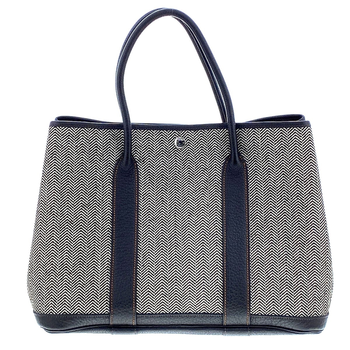HERMES エルメス ガーデンパーティPM トワルシェブロン トートバッグ 069576CK レザー ブラウン オレンジ □N刻印  レディース【中古】