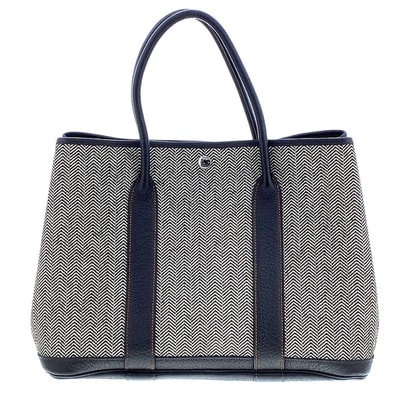 HERMES エルメス ガーデンパーティPM トワルシェブロン トートバッグ 069576CK レザー ブラウン オレンジ □N刻印 レディース【中古】