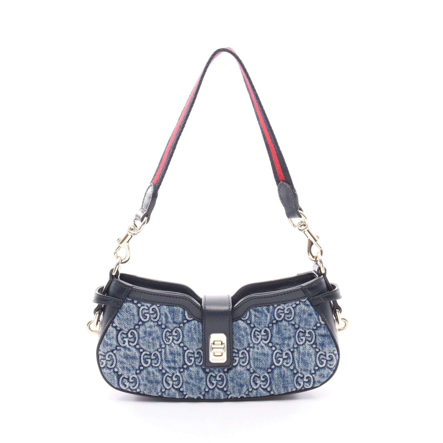 グッチ GUCCI ムーンサイド GGデニム ハンドバッグ バッグ デニム レザー レディース ブルー系 / ネイビー系 786015 【中古】