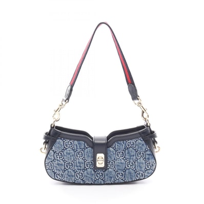 グッチ GUCCI ムーンサイド GGデニム ハンドバッグ バッグ デニム レザー レディース ブルー系 / ネイビー系 786015 【中古】