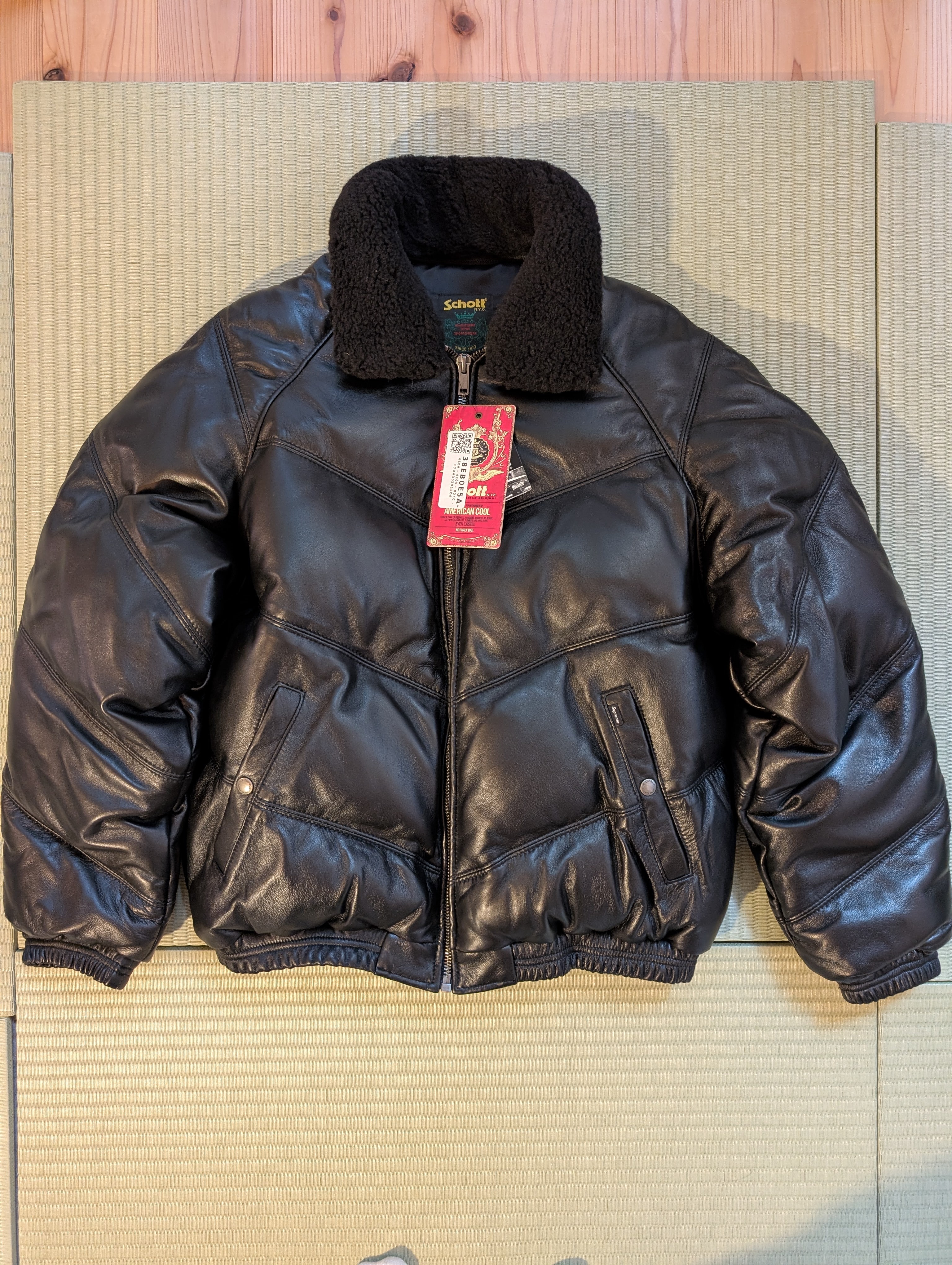 Supreme x Schott Chevron Leather Down Puffer Jacket "Black"