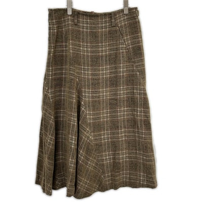ワイズ ブラウン チェック裏地 フレアスカート 2