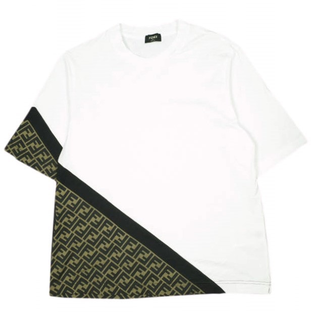 FENDI フェンディ 23SS イタリア製 FF柄 ズッカ柄 クルーネックTシャツ FAF682 AN68 S WHITE 半袖 トップス g23385