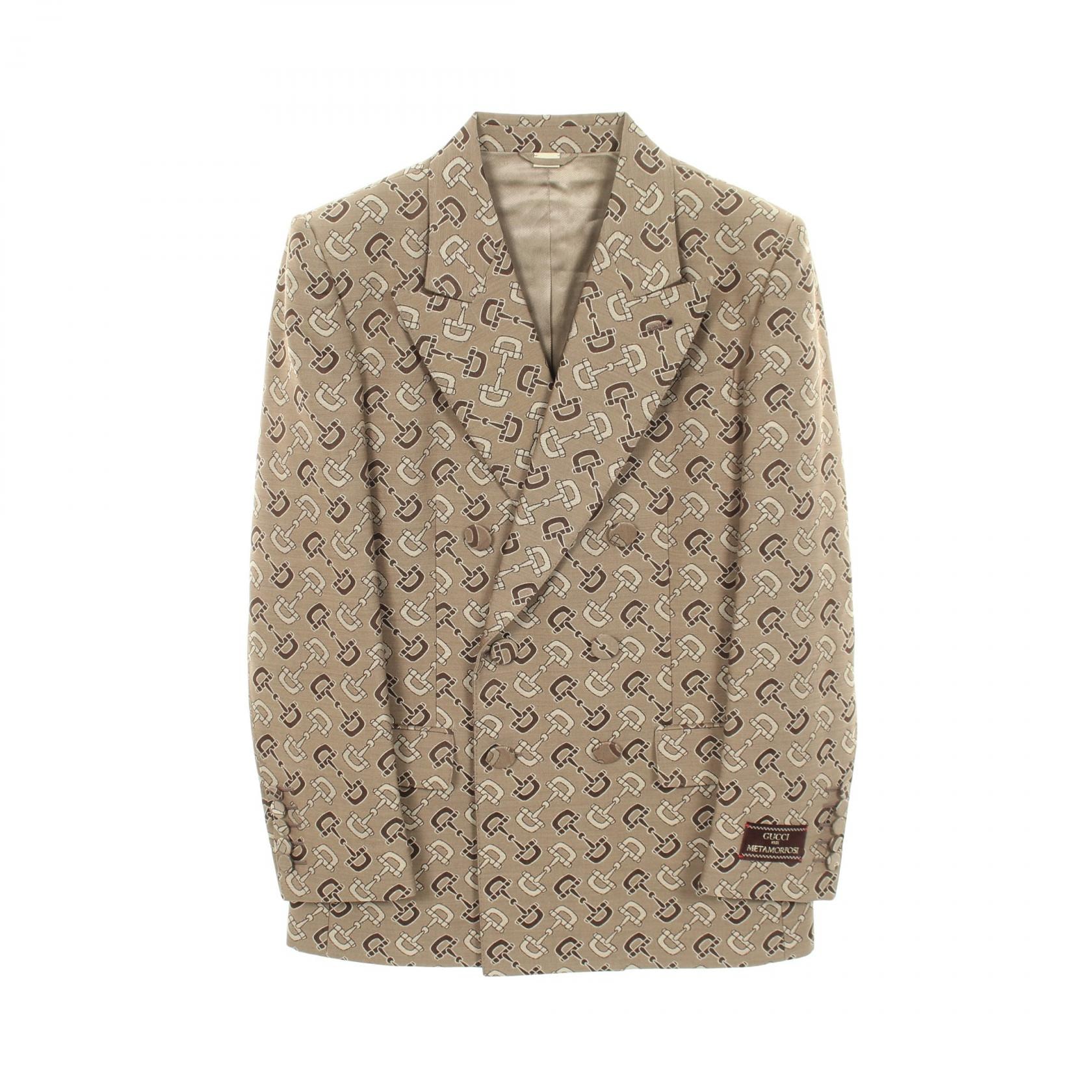 グッチ GUCCI ホースビット ダブルブレスト テーラードジャケット 衣料品 アウター ウール コットン メンズ ベージュ系 / ブラウン系 705284 【中古】