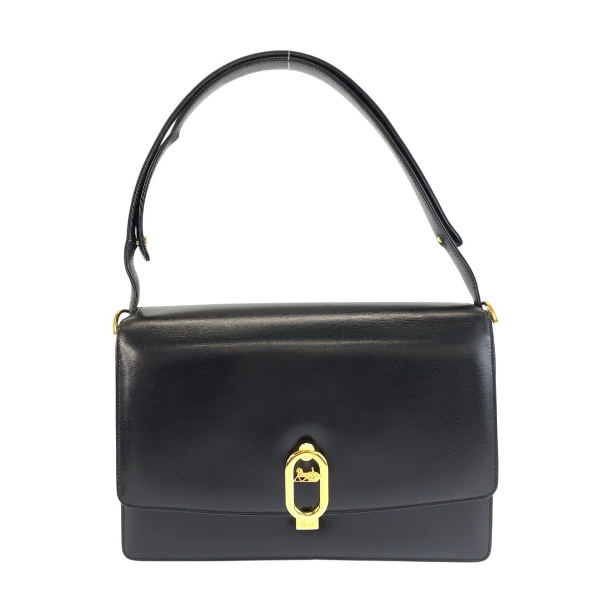 美品 CELINE セリーヌ ヴィンテージ 馬車金具 ブラック 黒 ゴールド金具 レザー ハンドバッグ ショルダーバッグ 604101 【中古】