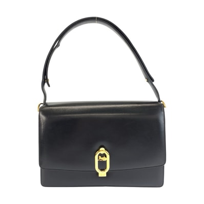 美品 CELINE セリーヌ ヴィンテージ 馬車金具 ブラック 黒 ゴールド金具 レザー ハンドバッグ ショルダーバッグ 604101 【中古】