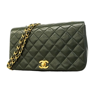 ★SALE【6hb0989】シャネル ショルダーバッグ マトラッセ チェーンショルダー ラムスキン グリーン ゴールド金具【中古】レディース