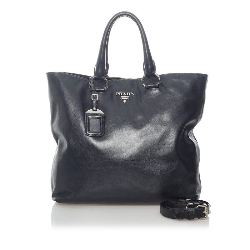 美品 PRADA プラダ レザー 2WAY ハンドバッグ 1BA046 青系（プラダ 
