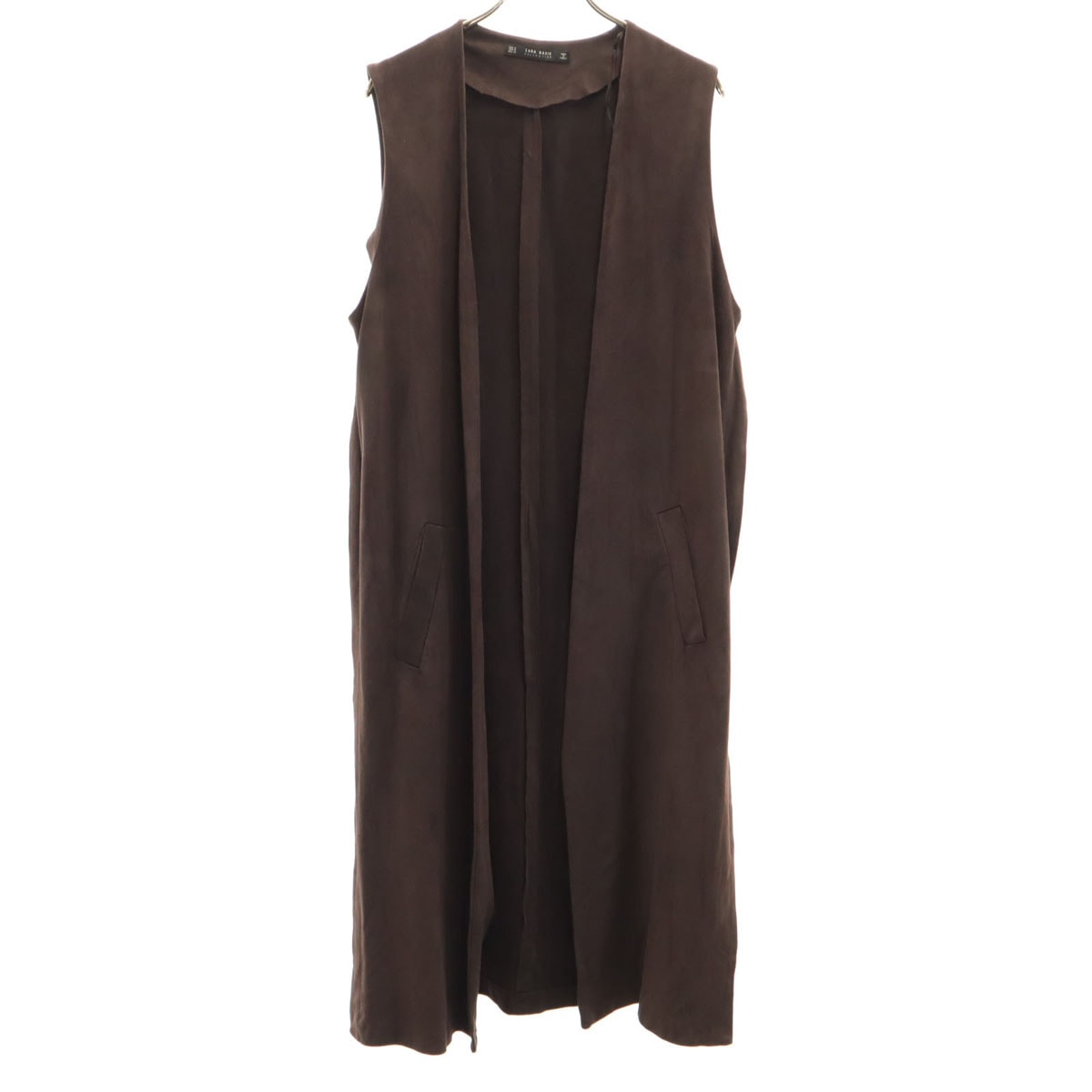 ZARA BASIC ザラベーシック フェイクスエード ロング ジレベスト M ブラウン