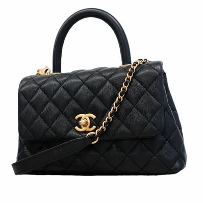 【6ib2638】シャネル ハンドバッグ チェーンショルダー ココハンドル キャビアスキン ブラック ゴールド金具 2wayバッグ【中古】レディース