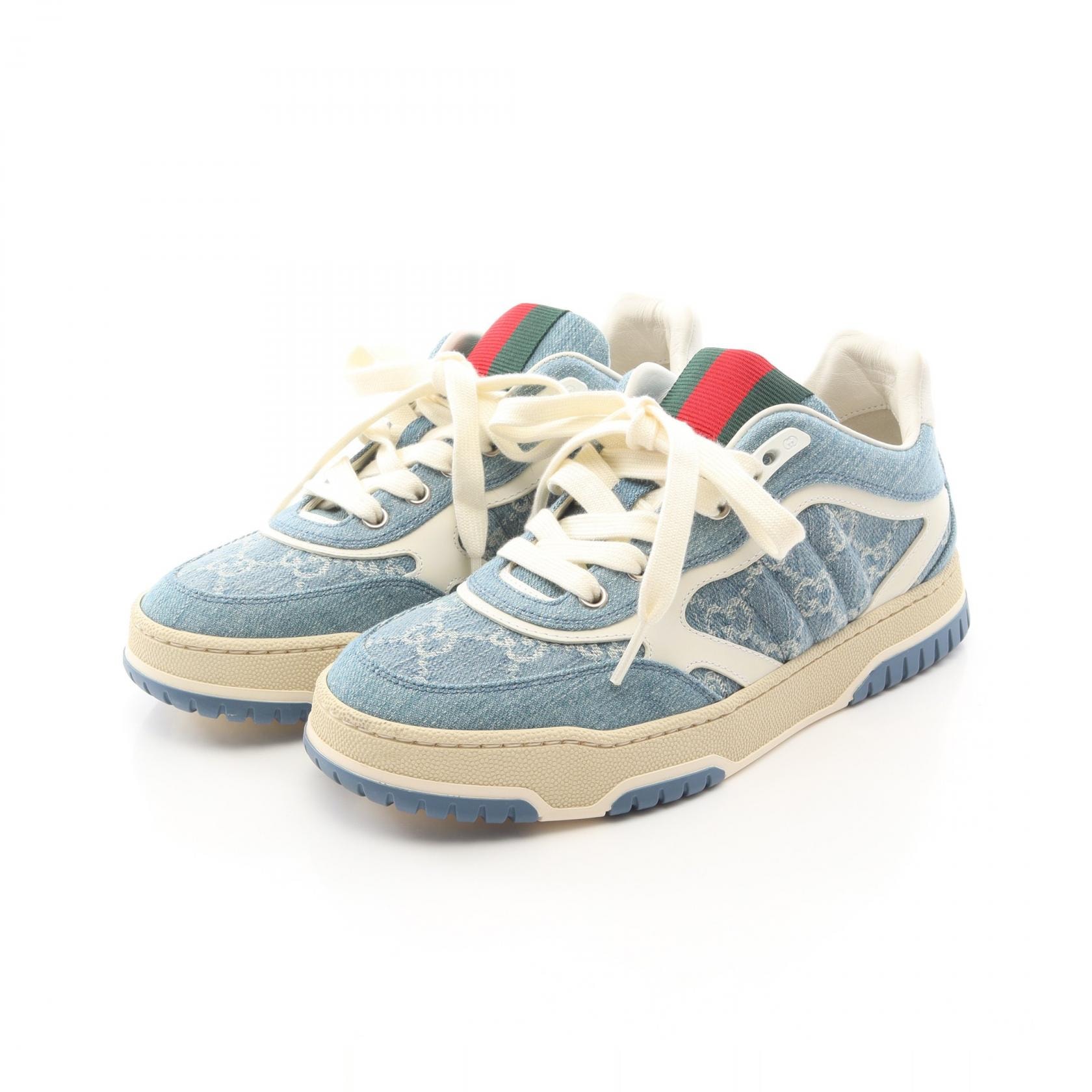 グッチ GUCCI リウェブ GG柄 スニーカー 靴 デニム レザー レディース ブルー系 / ホワイト系 【中古】