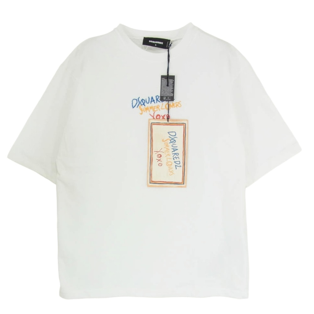 DSQUARED2 ディースクエアード Tシャツ S78GD0097 刺繍 ステッチ ロゴ クルーネック コットン 半袖 Tシャツ ホワイト系 S【極上美品】【中古】