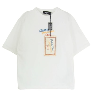 DSQUARED2 ディースクエアード Tシャツ S78GD0097 刺繍 ステッチ ロゴ クルーネック コットン 半袖 Tシャツ ホワイト系 S【極上美品】【中古】