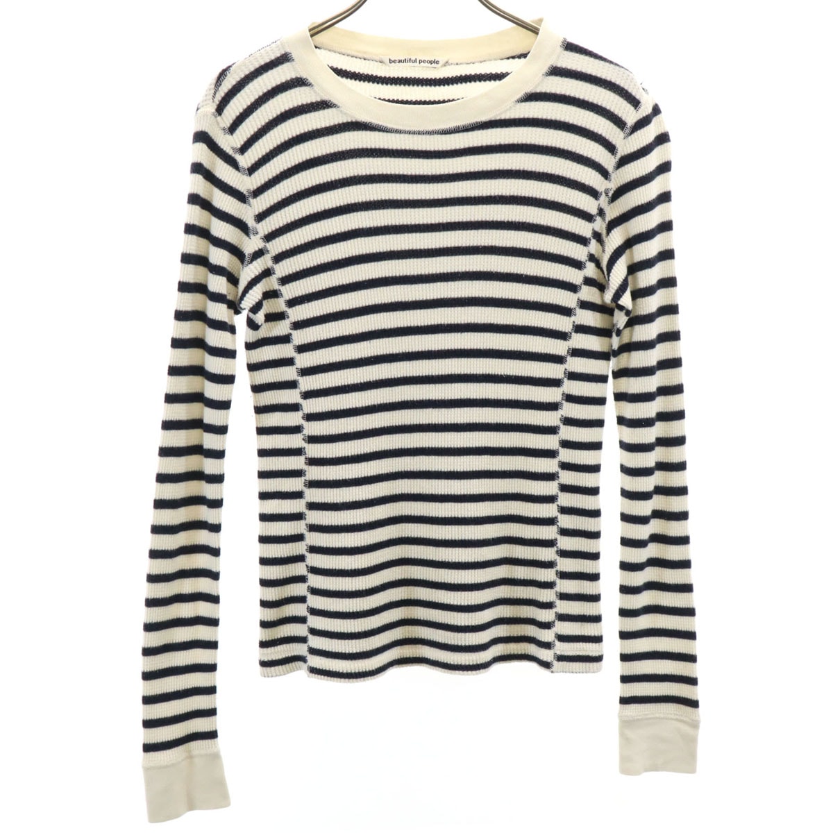 beautiful people ビューティフルピープル 日本製 ボーダー柄 長袖 サーマル Tシャツ XS アイボリー