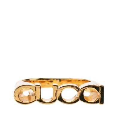 グッチ ロゴ リング 指輪 #M ゴールド メッキ レディース GUCCI 中古