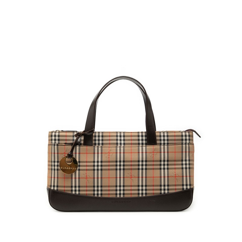 バーバリー ノバチェック シャドーホース ハンドバッグ トートバッグ ベージュ ブラウン キャンバス レザー レディース BURBERRY 【中古】