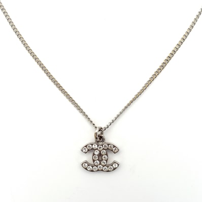 CHANEL【シャネル】 ネックレス CC ラインストーン シルバー