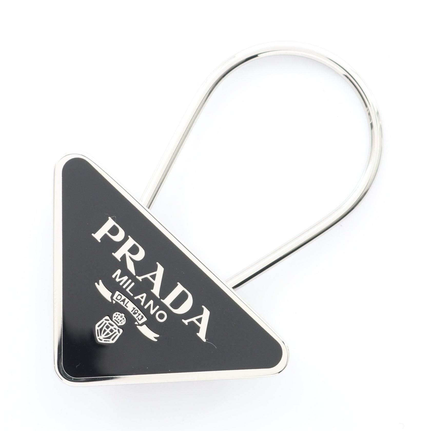プラダ PRADA トライアングルロゴ キーホルダー アクセサリー メタル メンズ シルバー系 / ブラック系 2PS06366AF0002 【新品】
