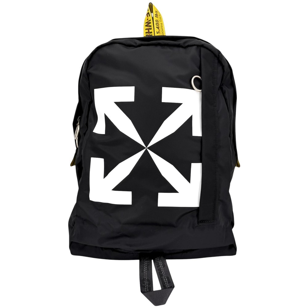 OFF-WHITE オフホワイト リュック アローイージー バックパック OMNB019E20FAB001 ナイロン    ブラック 黒 ホワイト 白 シルバー金具 メンズ 美品【中古品】