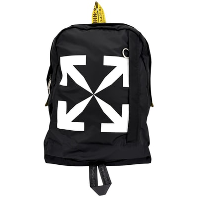 OFF-WHITE オフホワイト リュック アローイージー バックパック OMNB019E20FAB001 ナイロン ブラック 黒 ホワイト 白 シルバー金具 メンズ 美品【中古品】