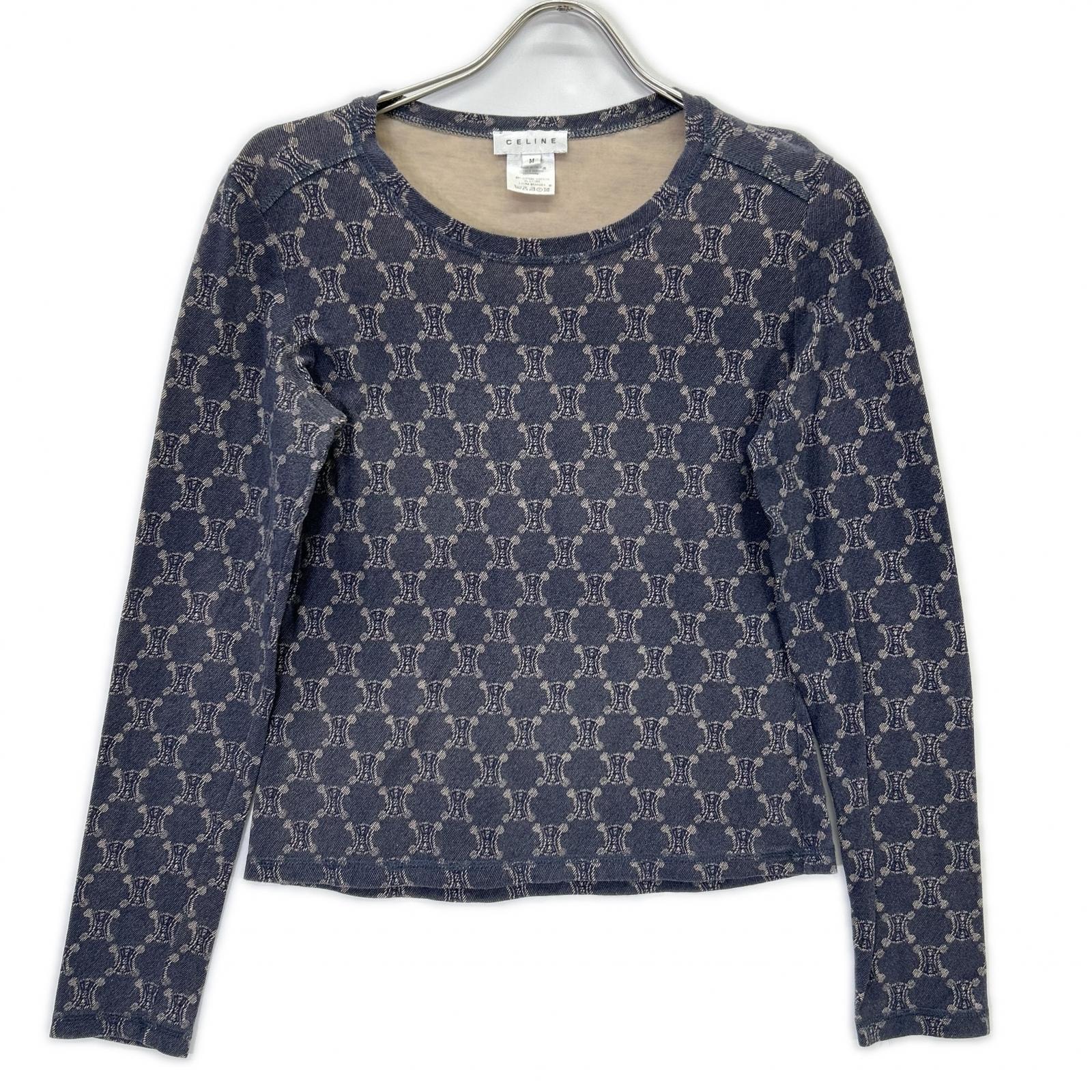 セリーヌ 00s ネイビー ヴィンテージ トリオンフ マカダム 総柄 ロングスリーブ 長袖 Tシャツ カットソー M
