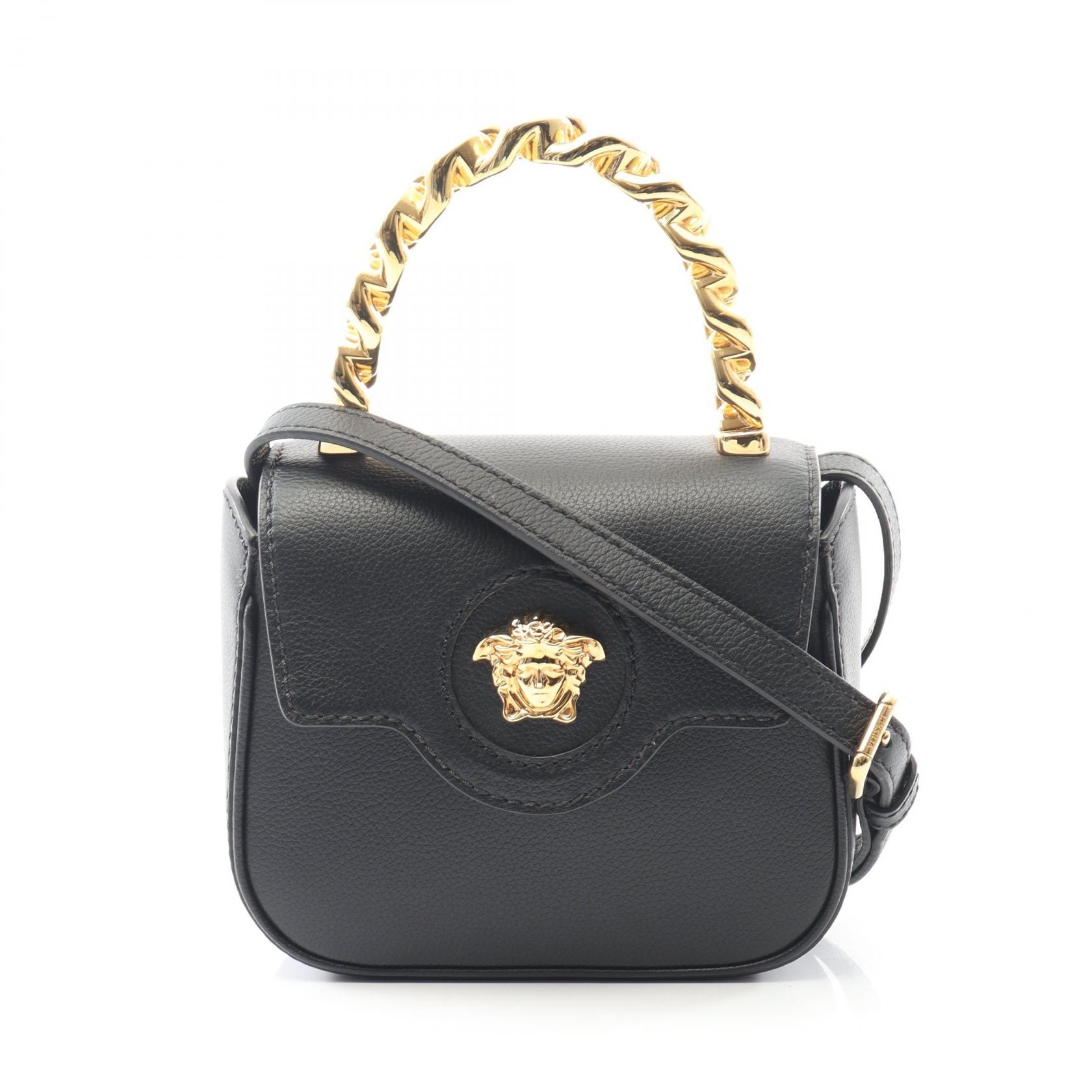 ヴェルサーチ VERSACE ラ メデューサ ハンドバッグ バッグ レザー レディース ブラック系 【中古】